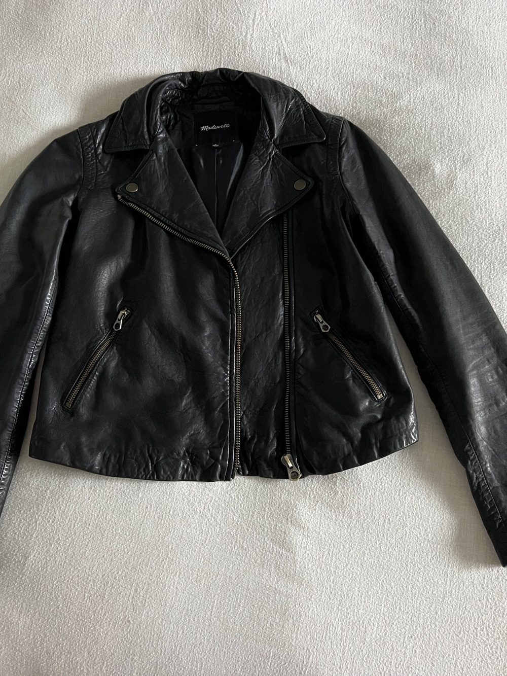 Madewell Black Leather Moto Jacket with Silver Hardware